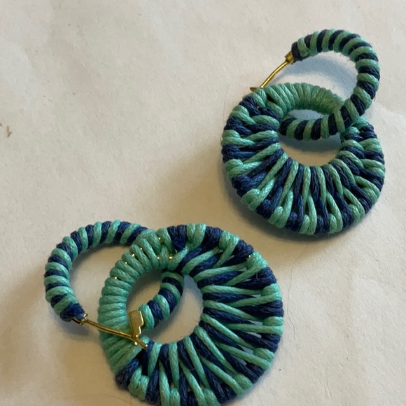 Stella & Dot Blue and Teal Wrapped Hoop Earrings - Picture 2 of 3